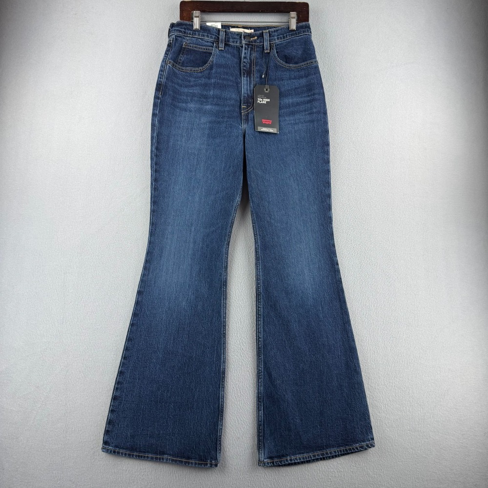 Levis Jeans Womens 30x32 Blue Denim 70s High Flare Bellbottoms Premium Retro NWT